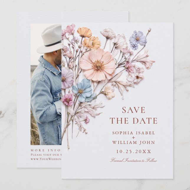 Elegant Watercolor Meadow Wildflower Wedding Save The Date (Front/Back)