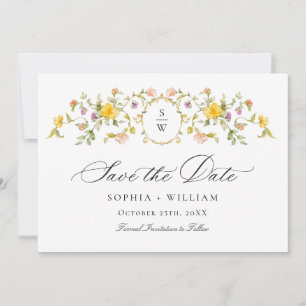 Elegant Watercolor Meadow Wildflower Wedding Save The Date