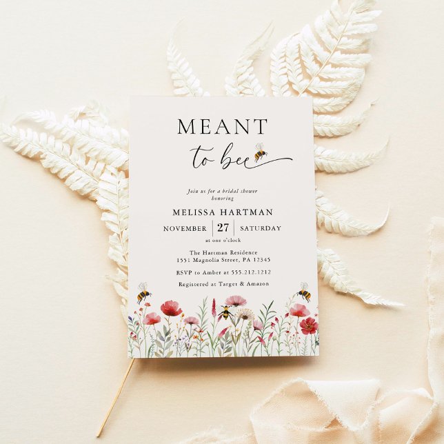 Elegant Watercolor Meant To Bee Bridal Shower Invitation (Creator Uploaded)