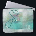 Elegant Watercolor Medical Doctor or Nurse Laptop Sleeve<br><div class="desc">Lovely watercolor background accented by a stethoscope shaped like a heart. Nurses,  doctors and medical industry professionals will love this computer sleeve. Monogram with initials or title.</div>