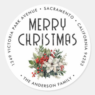 Elegant Watercolor Merry Christmas Return Address Classic Round Sticker