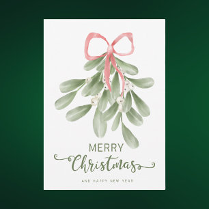 Elegant Watercolor Mistletoe Botanical Greenery  Holiday Card