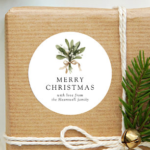 Elegant Watercolor Mistletoe Merry Christmas Classic Round Sticker