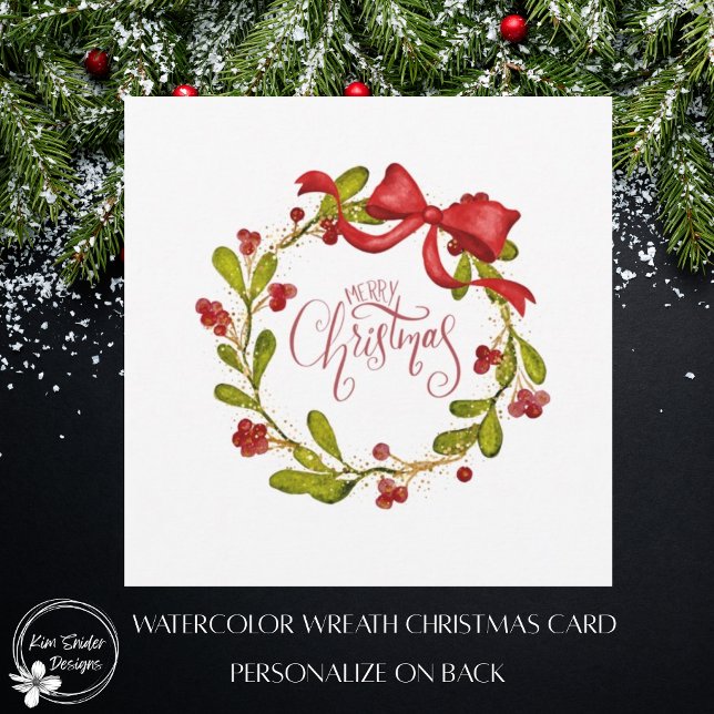 Elegant Watercolor Mistletoe Wreath and Bow Holiday Card (Creator Uploaded)