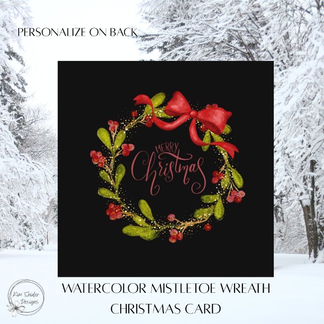 Elegant Watercolor Mistletoe Wreath and Bow Holiday Card (Creator Uploaded)