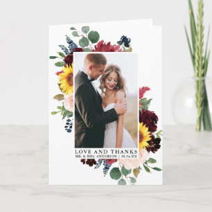 Elegant Watercolor Mixed Floral Love Thanks Fold Thank You Card