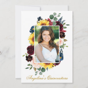 Elegant Watercolor Mixed Floral Photo Quinceanera Invitation