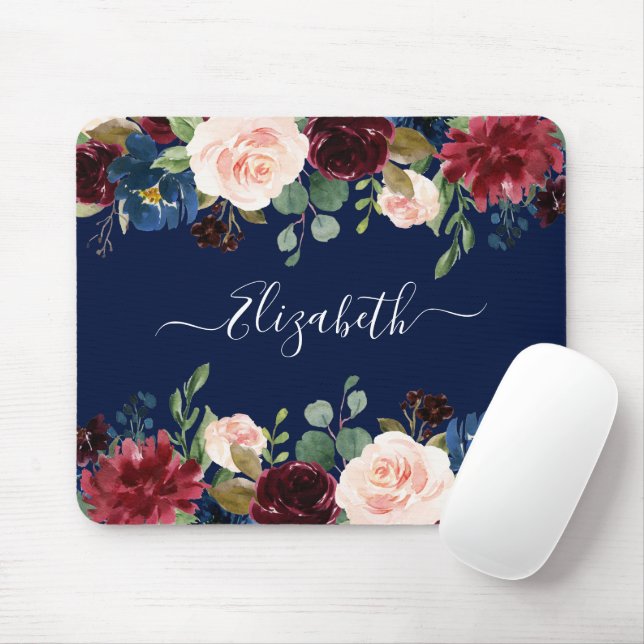 Elegant Watercolor Mixed Floral Trendy Script Mouse Pad (With Mouse)