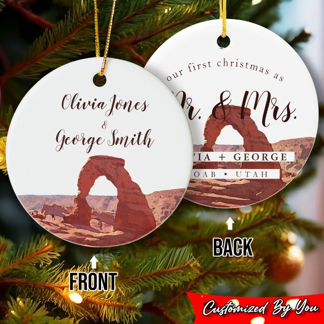 Elegant Watercolor Moab Our First Christmas Ceramic Ornament (Creator Uploaded)