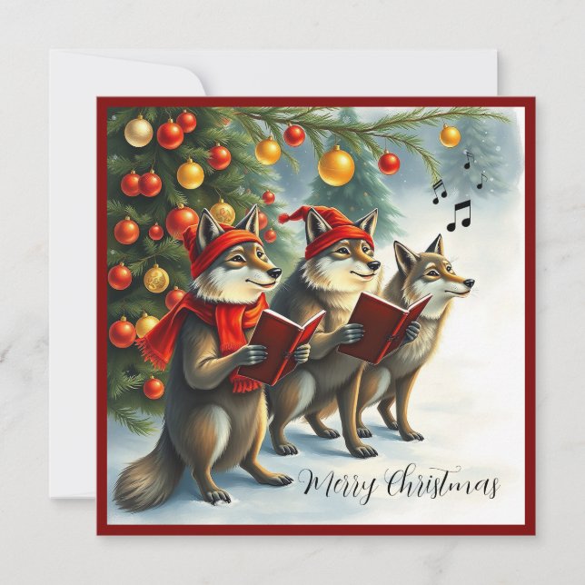Elegant Watercolor Modern Forest Merry Christmas Holiday Card (Front)