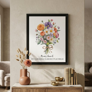 Elegant Watercolor Moms Bunch Floral Family Art Canvas Print