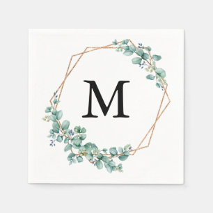 Elegant Watercolor Monogram Gold Green Wedding  Napkin