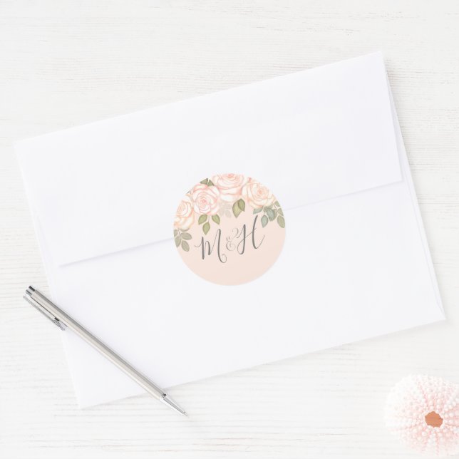 Elegant Watercolor Monogrammed Floral Foliage Classic Round Sticker (Envelope)