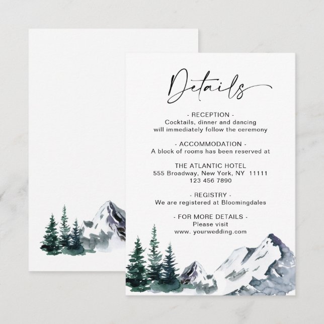 Elegant Watercolor Mountain Details Enclosure Card (Front/Back)