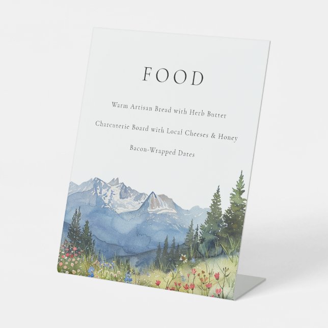 Elegant Watercolor Mountain Food Menu Pedestal Sign (Front)
