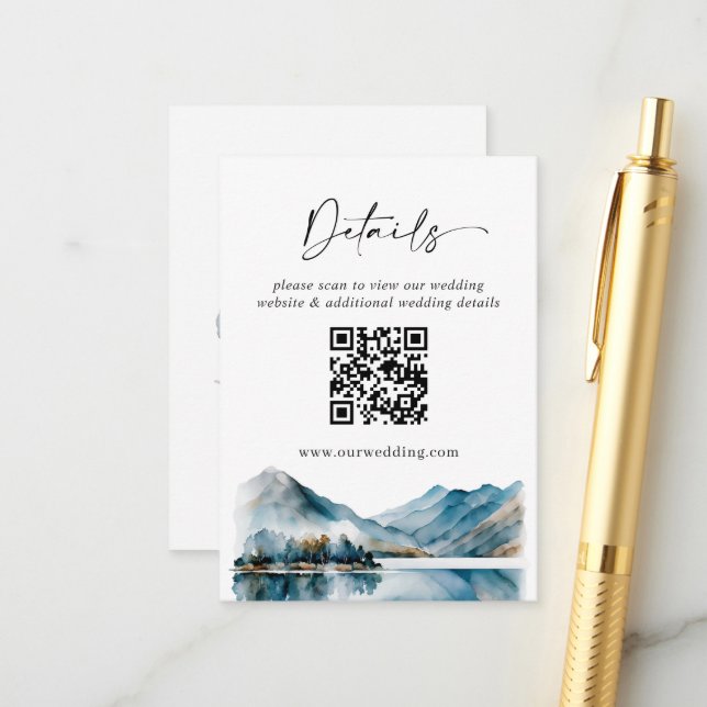 Elegant Watercolor Mountain Forest Details Enclosure Card (Front/Back In Situ)