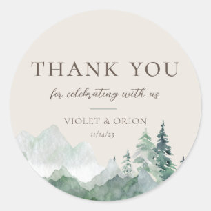 Elegant Watercolor Mountain Wedding Favour Sticker