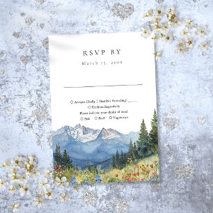 Elegant Watercolor Mountain Wildflower Wedding RSVP Card