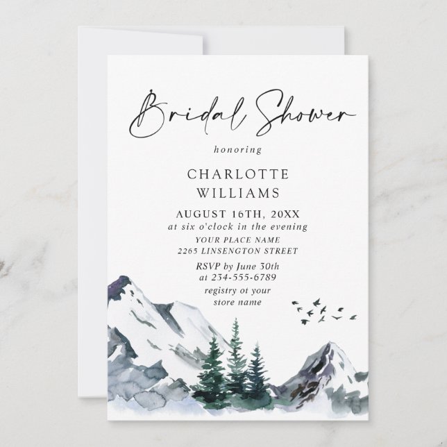 Elegant Watercolor Mountains Forest Bridal Shower  Invitation (Front)