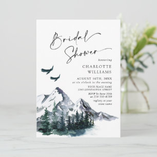 Elegant Watercolor Mountains Forest Bridal Shower Invitation