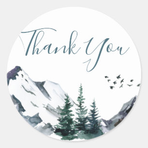 Elegant Watercolor Mountains Forest Thank You  Cla Classic Round Sticker