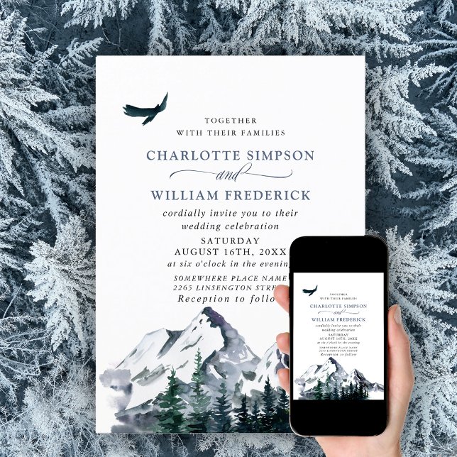 Elegant Watercolor Mountains Forest Wedding  Invitation (Creator Uploaded)