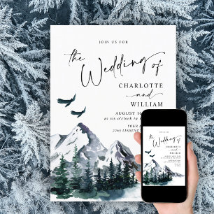 Elegant Watercolor Mountains Forest Wedding  Invitation