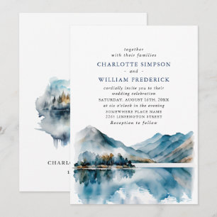 Elegant Watercolor Mountains Forest Wedding Invitation