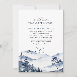 Elegant Watercolor Mountains Forest Wedding Invitation