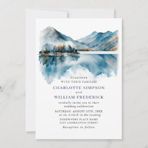 Elegant Watercolor Mountains Forest Wedding Photo Invitation
