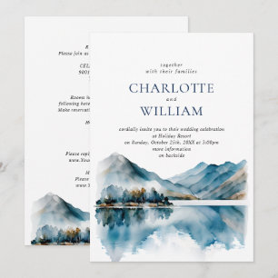 Elegant Watercolor Mountains Forest Wedding RSVP Invitation