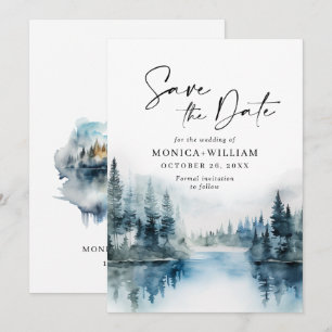 Elegant Watercolor Mountains Forest Wedding Save The Date
