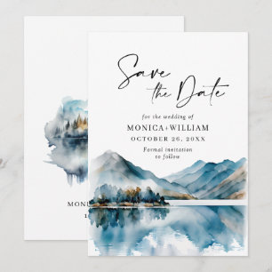 Elegant Watercolor Mountains Forest Wedding Save The Date