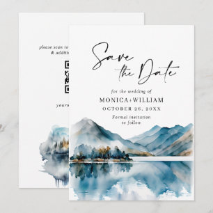 Elegant Watercolor Mountains Forest Wedding Save The Date