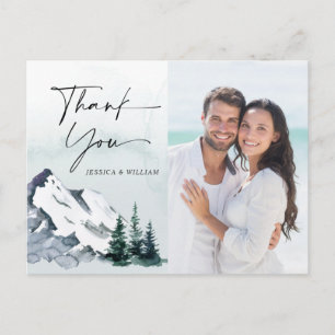 Elegant Watercolor Mountains PHOTO Thank You  Postcard