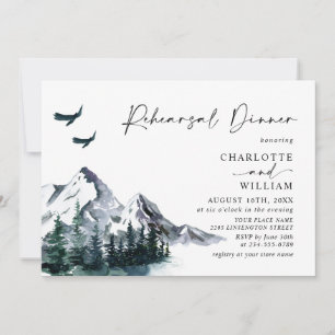 Elegant Watercolor Mountains Rehearsal Dinner Invitation