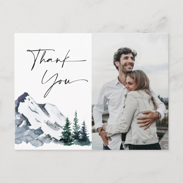 Elegant Watercolor Mountains Thank You Photo Postcard (Front)