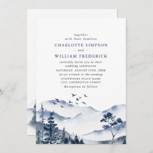 Elegant Watercolor Mountains Wedding QR code Invitation
