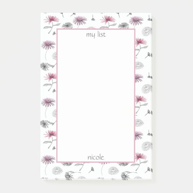 Elegant Watercolor Mums Floral Post-it Notes (Front)