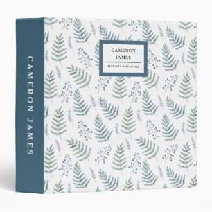 Elegant Watercolor Natural Forest Ferns Pattern Binder