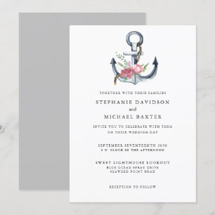 Elegant Watercolor Nautical Anchor Greenery Invitation