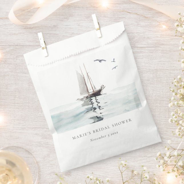 Elegant Watercolor Nautical Sailing Bridal Shower Favour Bag (Clipped)