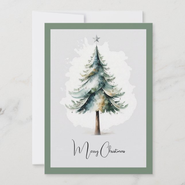 Elegant Watercolor Non Photo Christmas Tree  Holiday Card (Front)