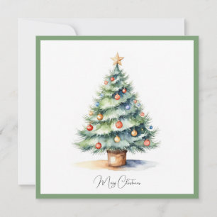 Elegant Watercolor Non Photo Christmas Tree  Holiday Card