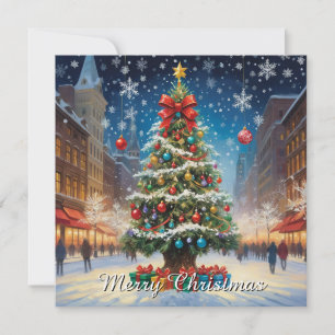 Elegant Watercolor Non Photo Merry Christmas Tree Holiday Card