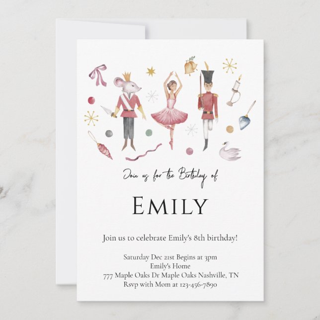 Elegant Watercolor Nutcracker Christmas Birthday Invitation (Front)