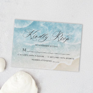 Elegant Watercolor Ocean Beach Script Wedding RSVP Card