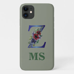 elegant watercolor of a Red & blue floral bouquet iPhone 11 Case