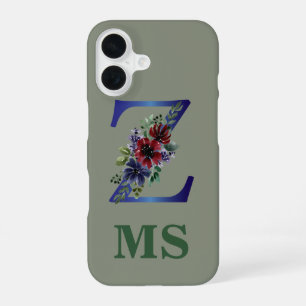 elegant watercolor of a Red & blue floral bouquet iPhone 16 Case
