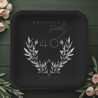 Elegant Watercolor Olive Branch ANY Birthday  Paper Plate